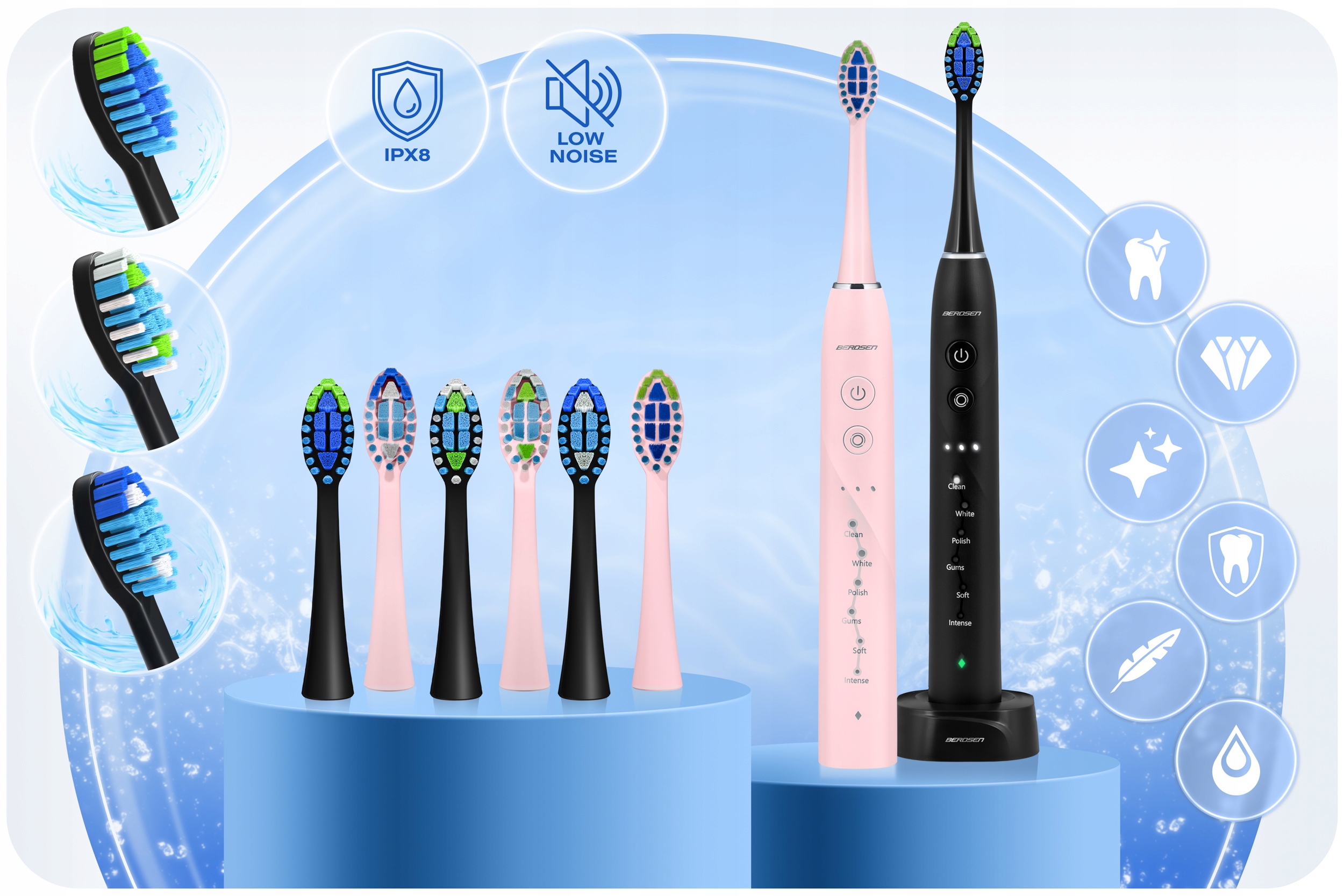 Szczoteczki Soniczne Berdsen GALAXY zestaw duo