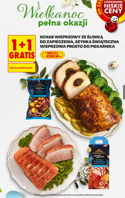 Schab wieprzowy ze śliwką, szynka wieprzowa do piekarnika (1+1 GRATIS)