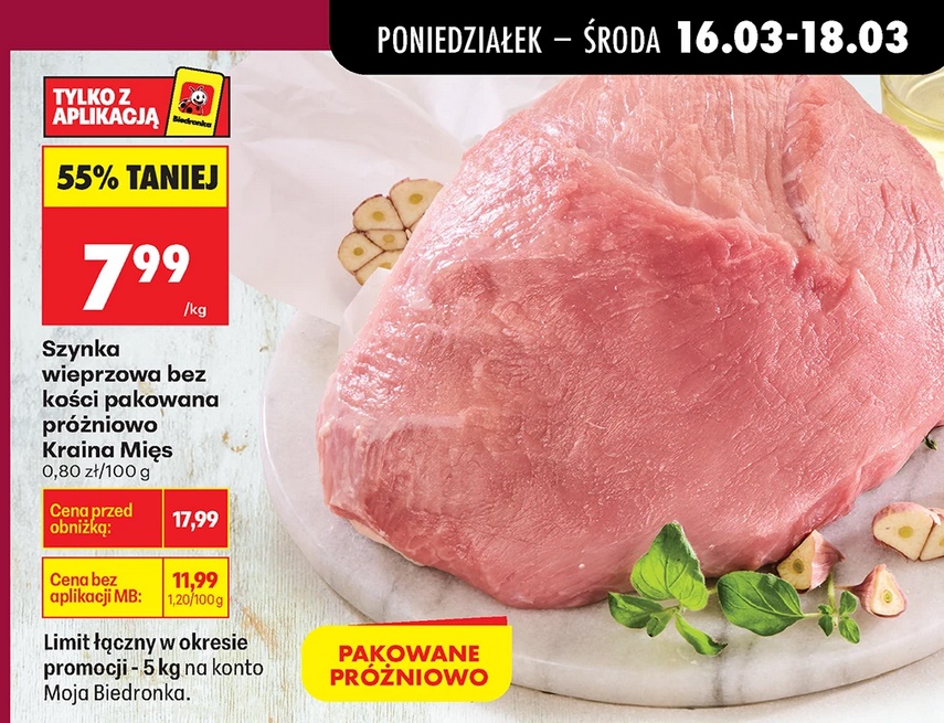 Szynka wieprzowa Kraina Mięs B/K pakowana próżniowo, 1 KG