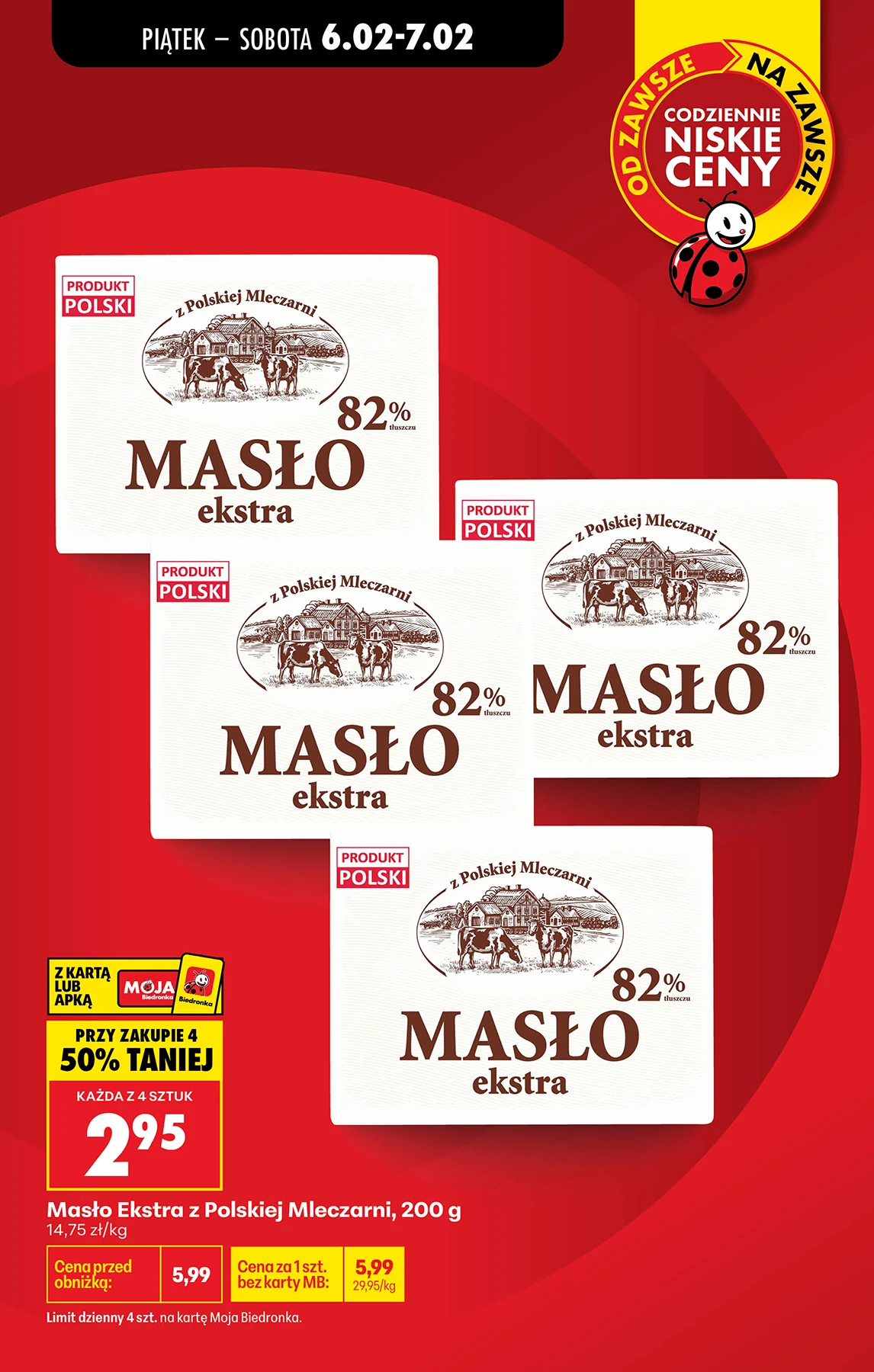 Masło ekstra z Polskiej Mleczarni w Biedronce za 2,95 zł