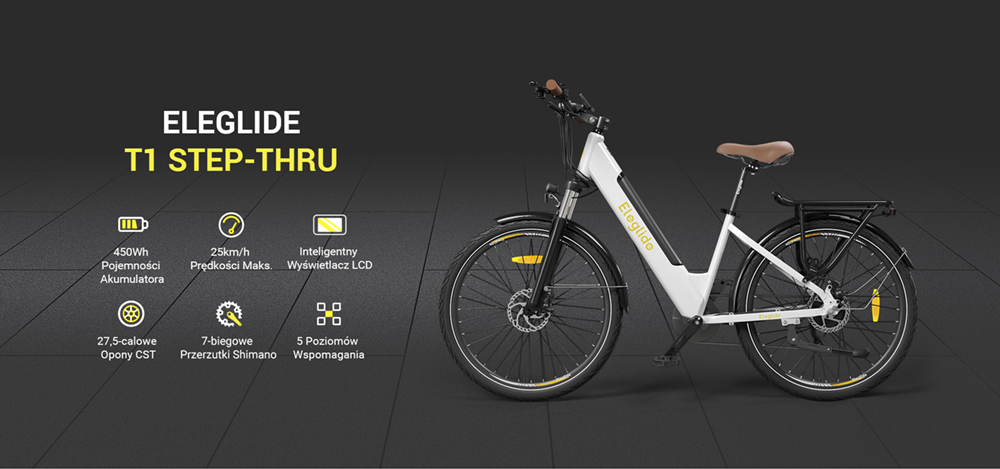 Rower elektryczny Eleglide T1 STEP-THRU z zasięgiem do 100km