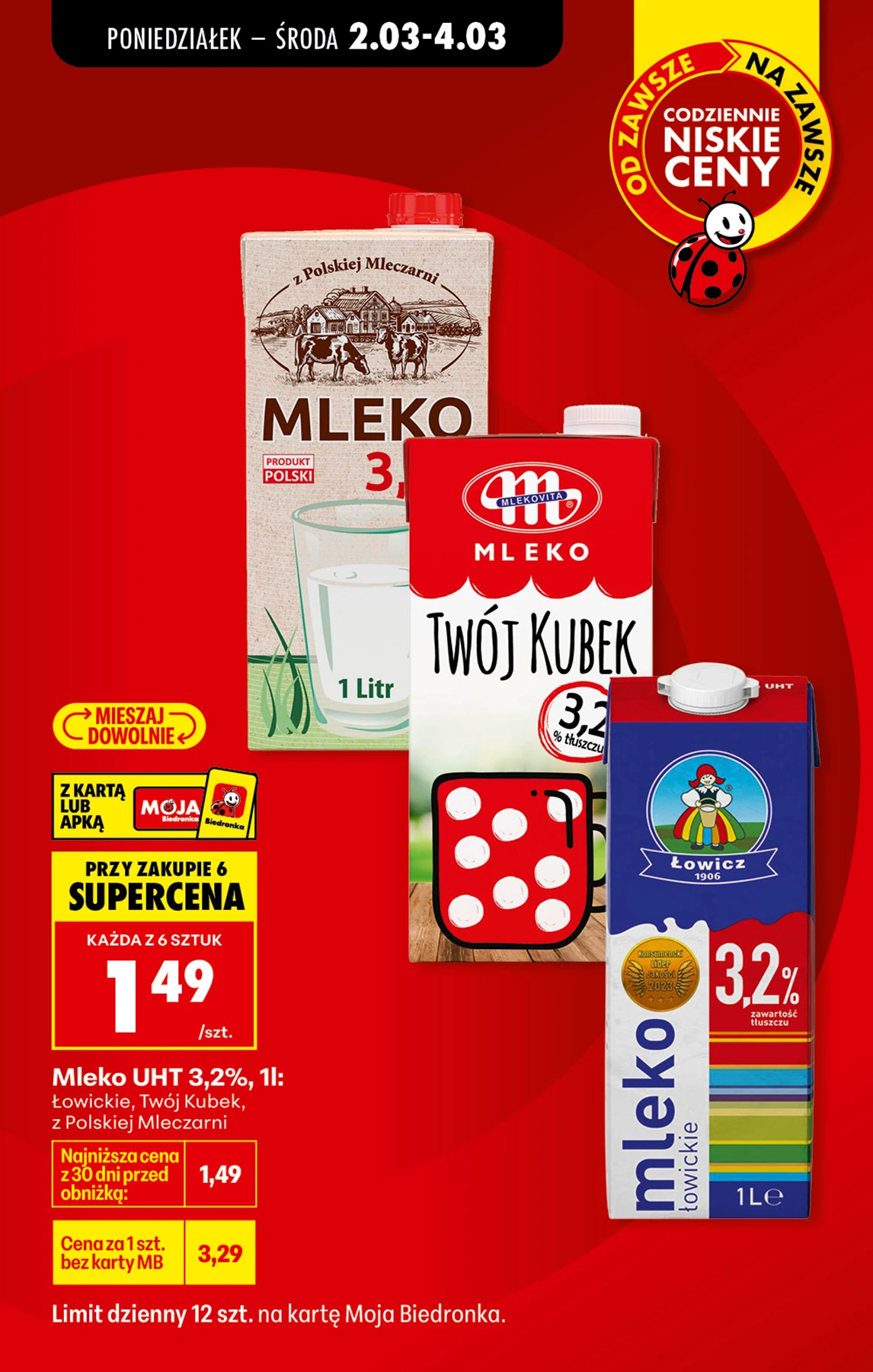 Promocja na mleko UHT 3,2% 1 L w Biedronce