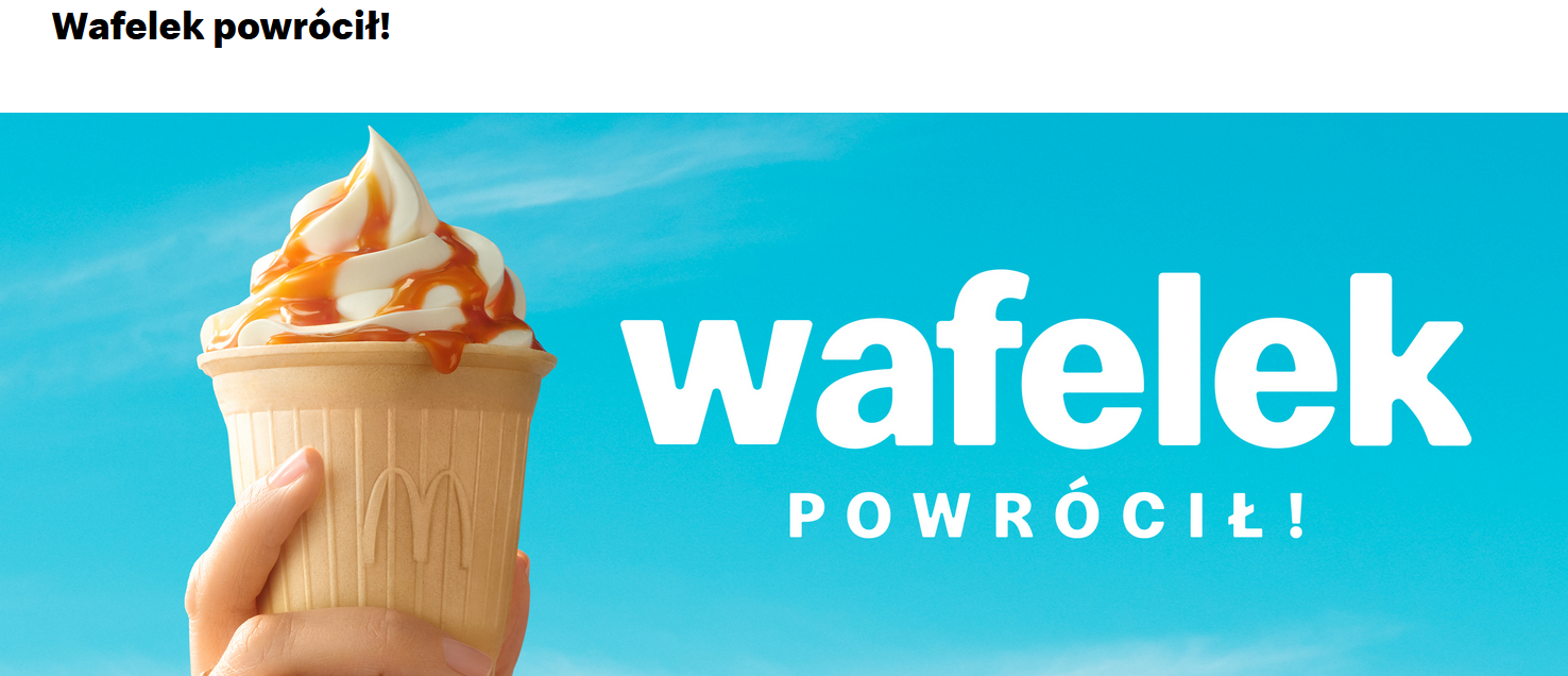 Dowolny lód w Wafelku za 2 ZŁOTE w McDonald's (kupon w apce)