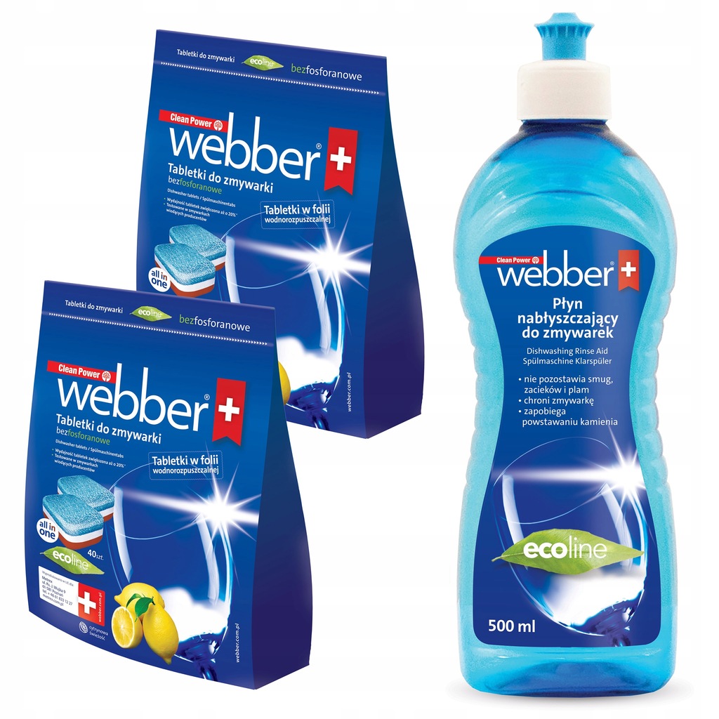 WEBBER TABLETKI DO ZMYWAREK 80 SZT + NABŁYSZCZACZ