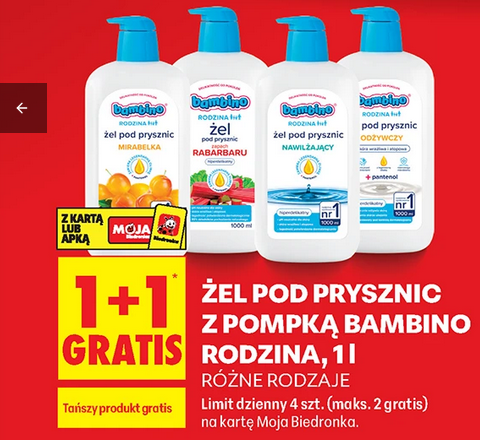 Zel pod prysznic z pompką Bambino Rodzina 1 L (1+1 GRATiS)