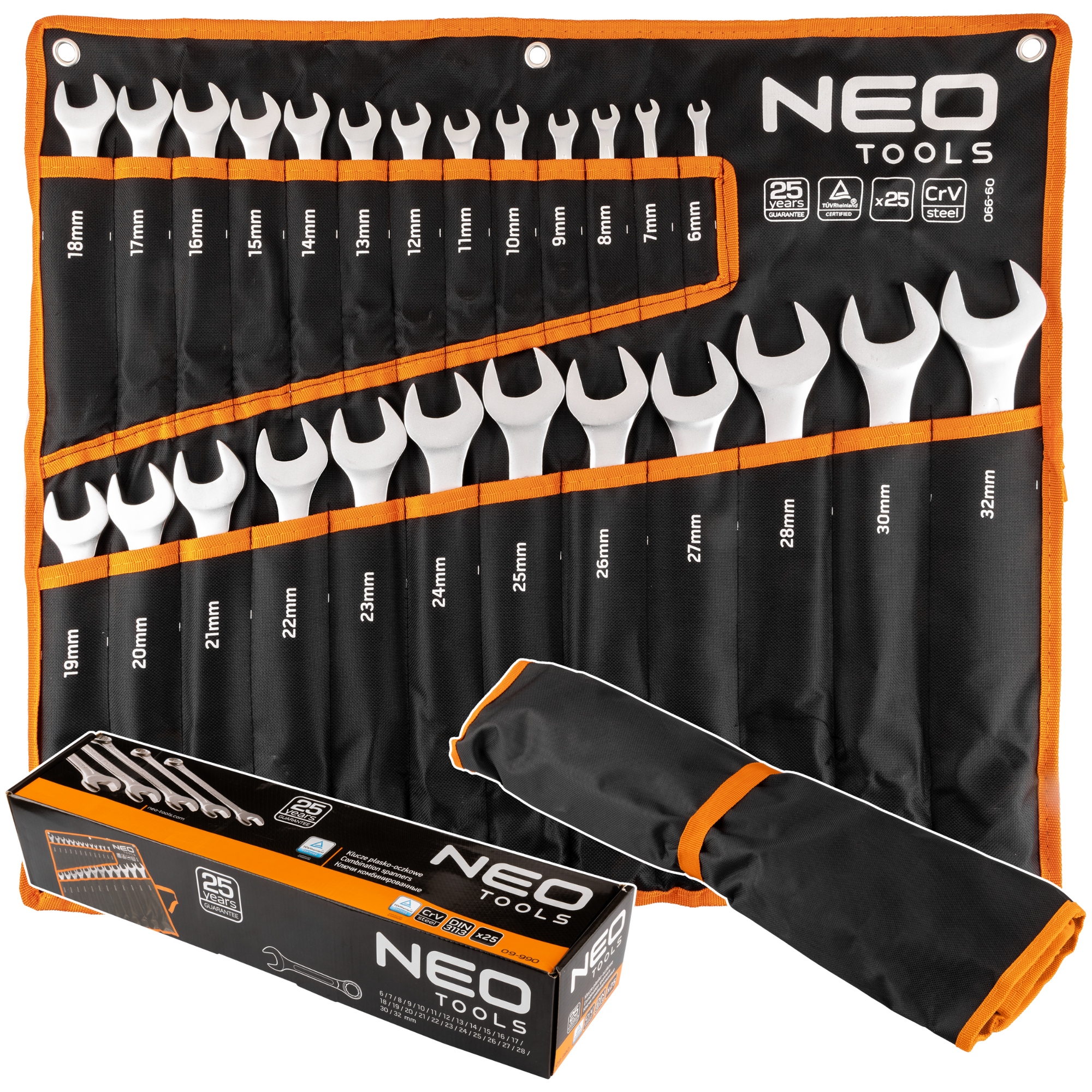 NEO TOOLS Zestaw Kluczy Płasko Oczkowych 6-32 mm 25 szt. na Płachcie