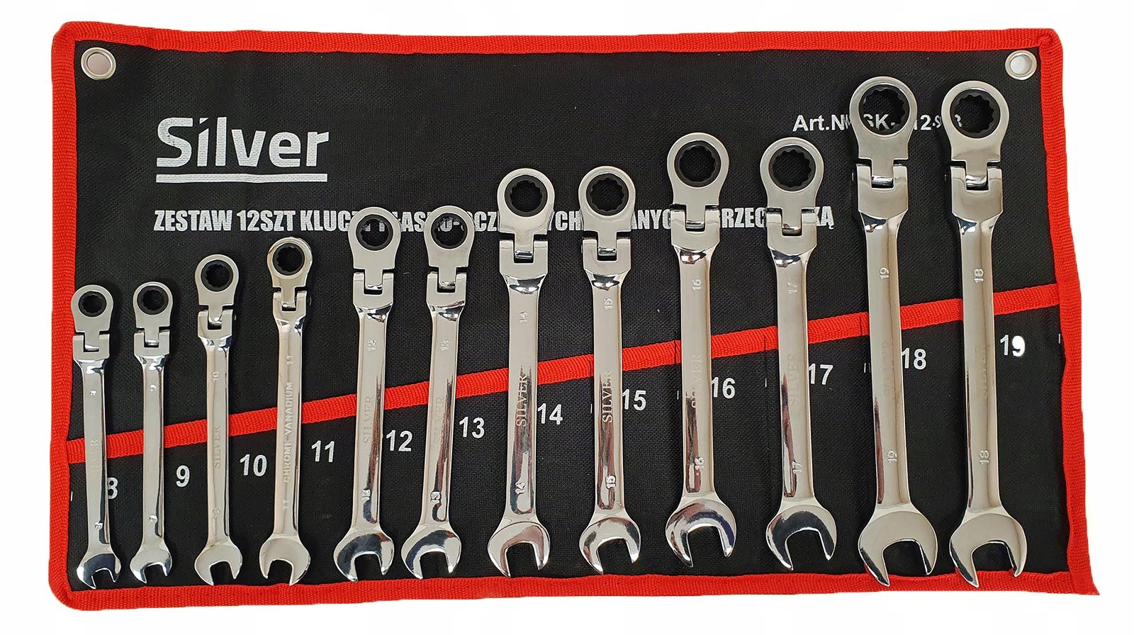 ZESTAW KLUCZY PŁASKO-OCZKOWYCH ŁAMANYCH Z GRZECHOTKĄ 12 ELEMENTÓW