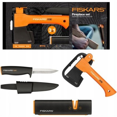 FISKARS 1057913 -Zestaw : siekiera nóż ostrzałka