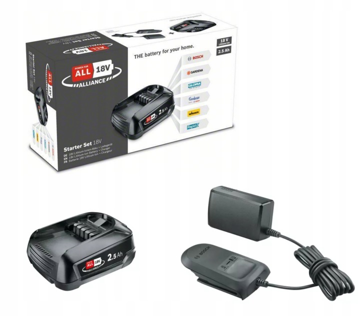 ZESTAW STARTOWY BOSCH ŁADOWARKA + AKUMULATOR Power For All 18 V 2,5 Ah