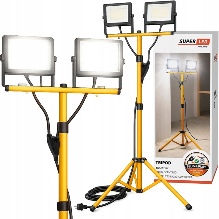 ZESTAW Statyw 1,6 m + Naświetlacz Halogen Budowlany 2x 50W LED 9000 LM