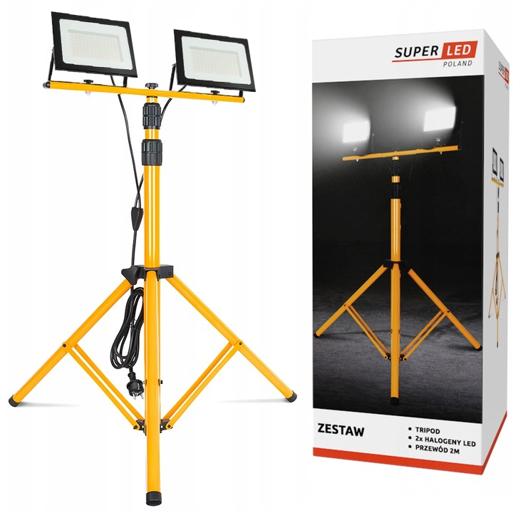 ZESTAW Statyw + Naświetlacz Halogen Budowlany 2x 50W LED 11000lm + przewód