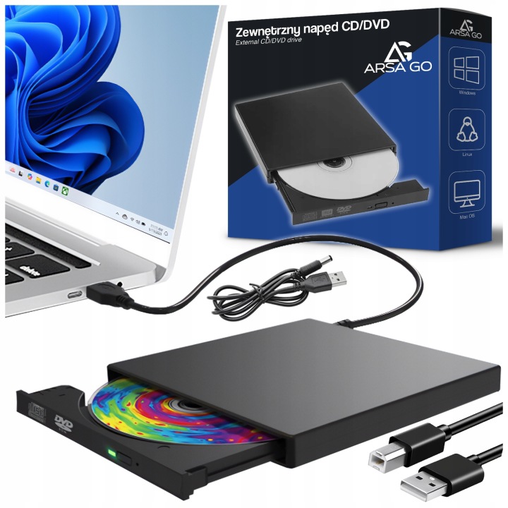 ZEWNĘTRZNY NAPĘD CD / DVD NAGRYWARKA PRZENOŚNY DO LAPTOPA KOMPUTERA USB CDR - od ARSA_GO