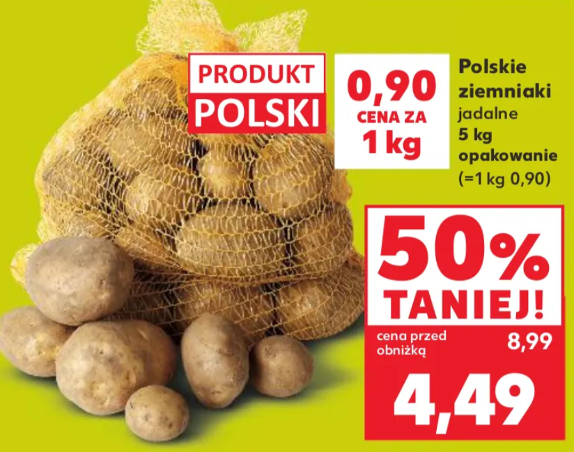 Polskie ziemniaki jadalne 5 kg (90 gr za kilogram)