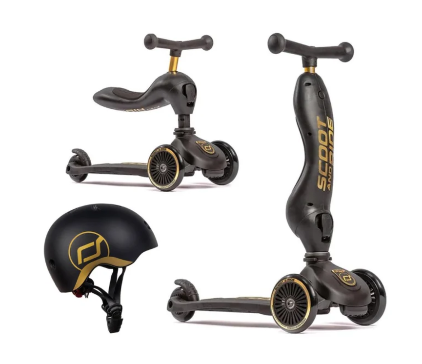 Jeździk i hulajnoga 2 w 1 Scoot & Ride Highwaykick 1 +kask S-M Black&Gold LE