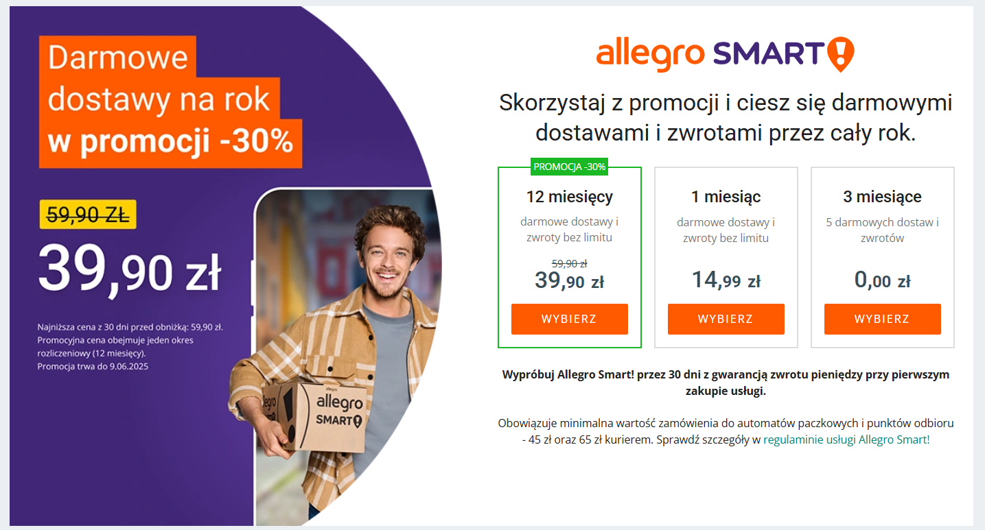 Abonament Allegro Smart promocja -30% na Rok