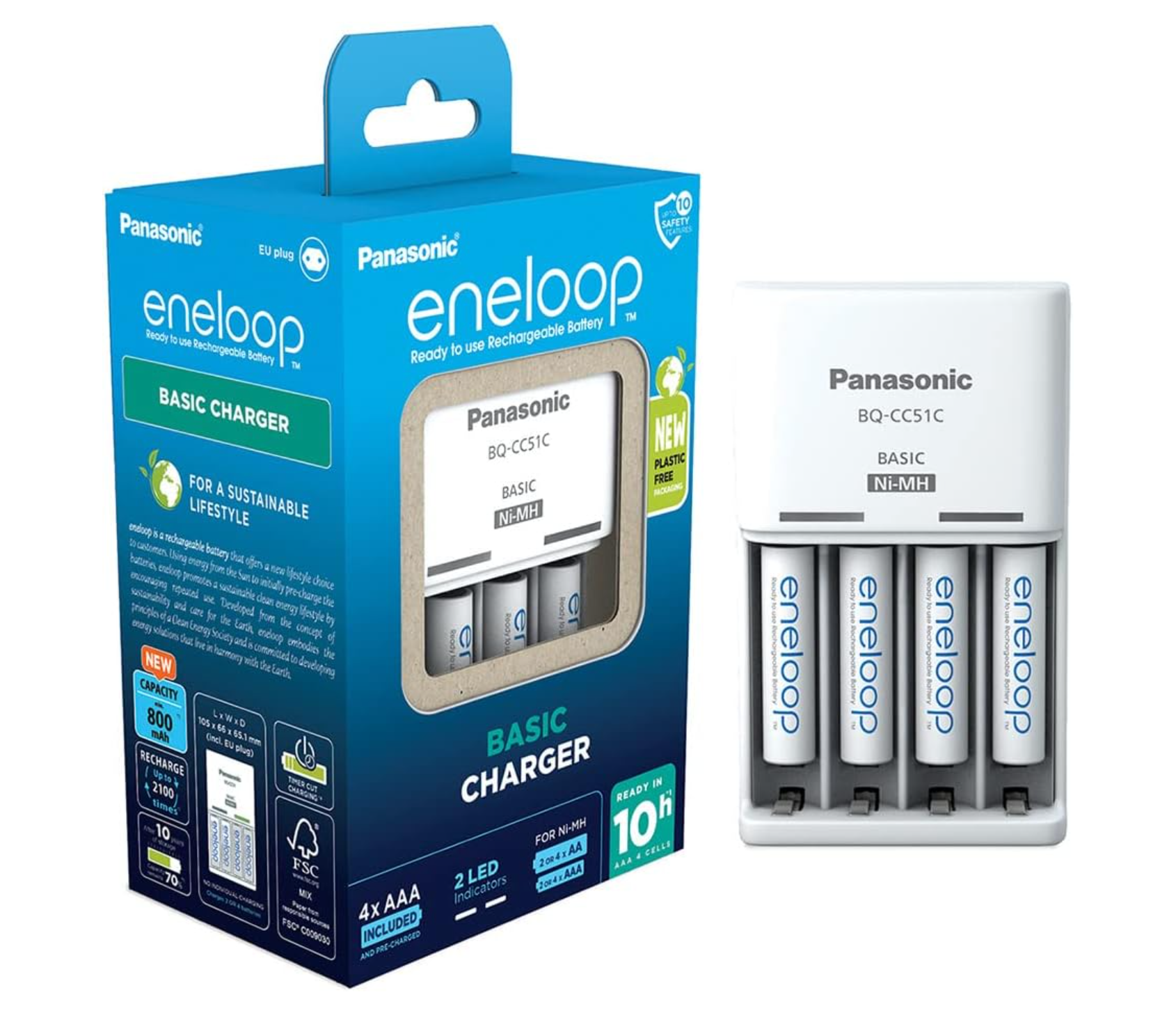 Ładowarka Panasonic Eneloop BQ-CC51Cic + 4 akumulatorki AAA 800 mAh