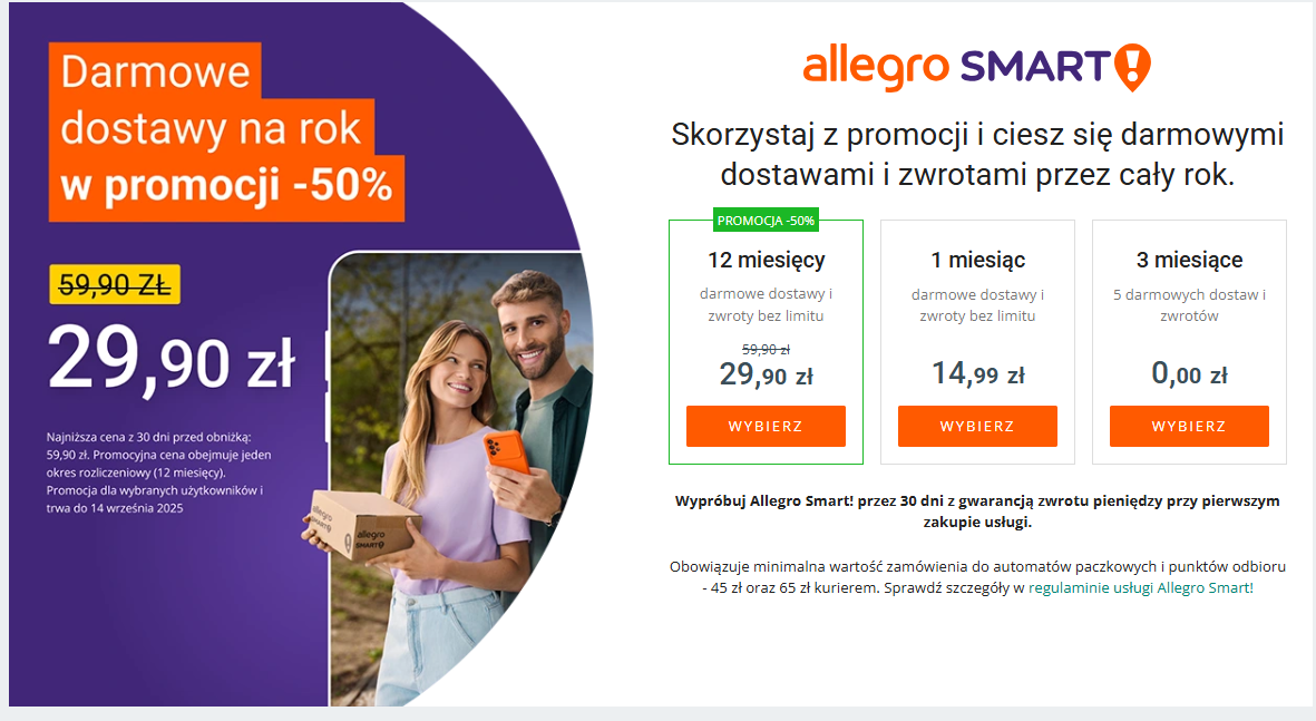 Allegro Smart na rok za 29,90 zł