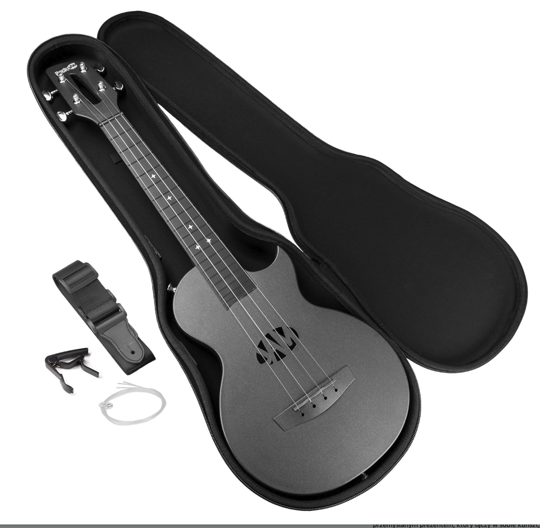 RockJam Ukulele z włókna węglowego z etui - czarne