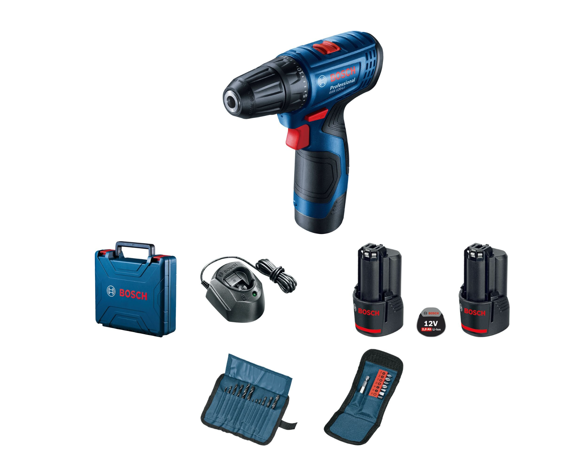 Wiertarko-wkrętarka BOSCH Professional GSR 120-LI 06019G8002 zestaw akumulatorów + osprzęt