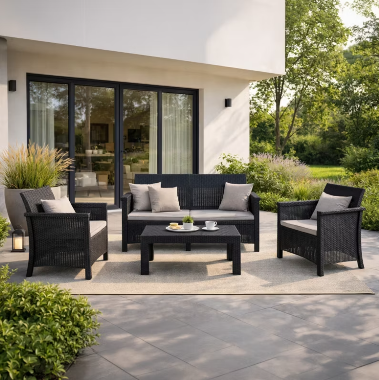 Zestaw Mebli Ogrodowych Na Taras Ogród Technorattan Czarny BRENTA