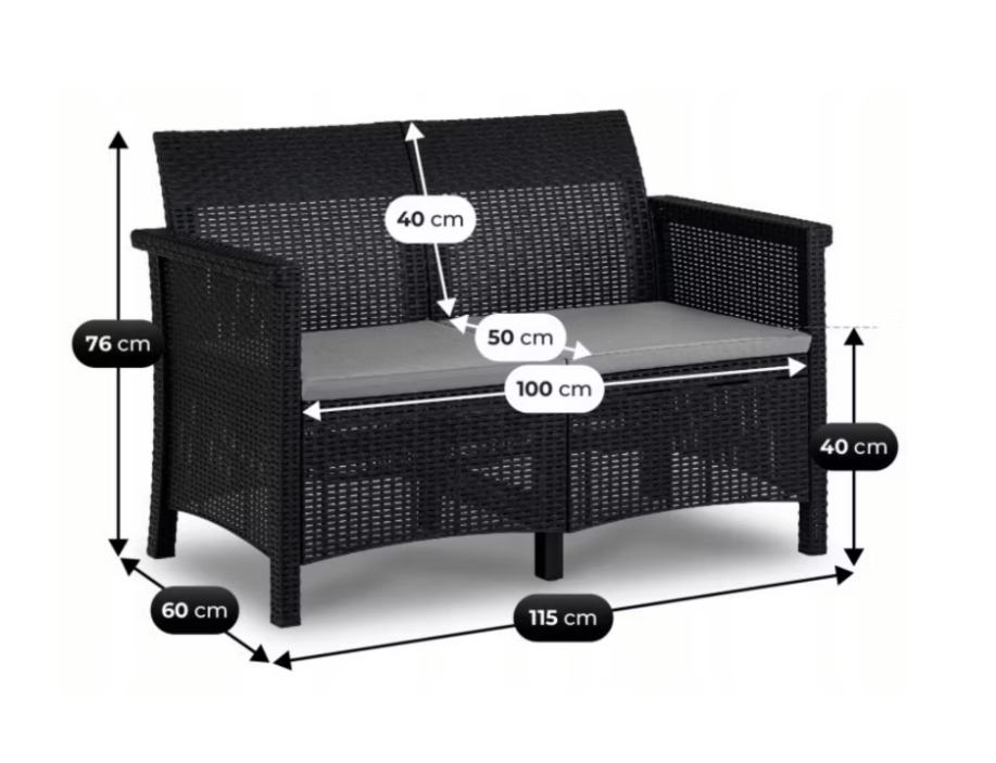 Zestaw Mebli Ogrodowych Na Taras Ogród Technorattan Czarny BRENTA