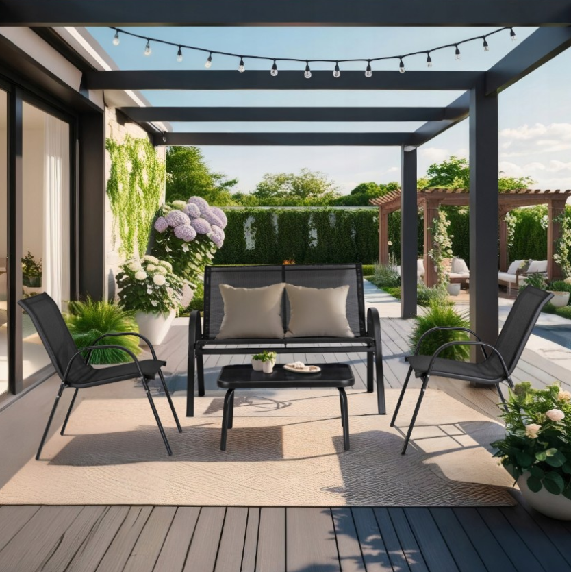 Zestaw Mebli Ogrodowych Ławka + Krzesło + Stolik Na Taras Czarne MINNESOTA Leroy Merlin