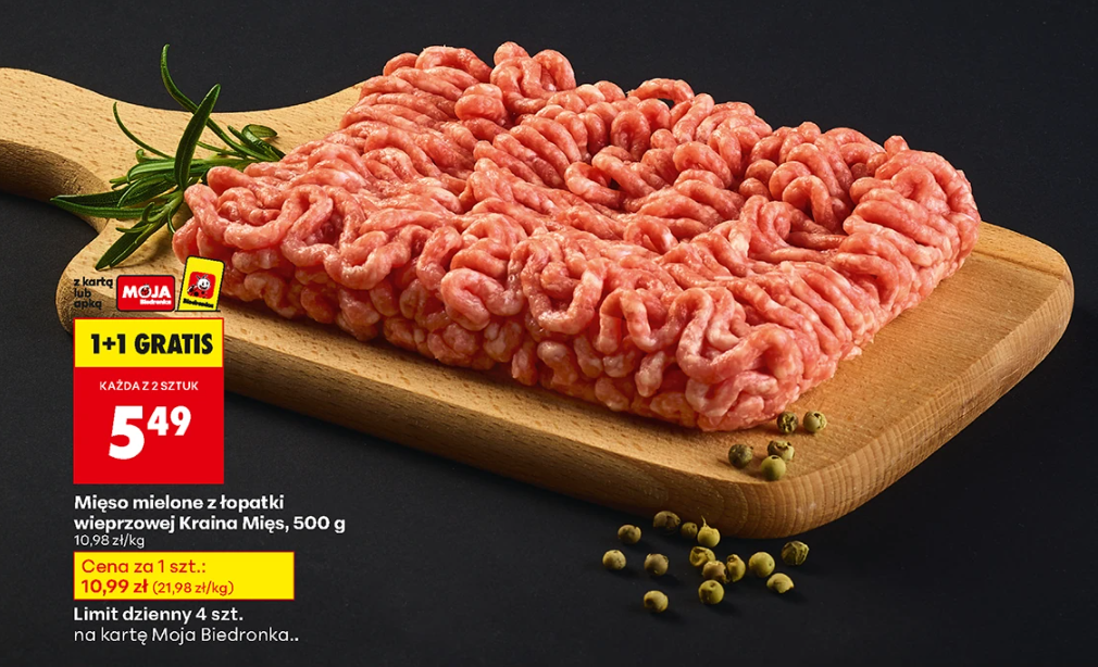 Mięso mielone z łopatki wieprzowej Kraina mięs 500 g 1+1 gratis