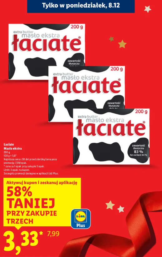 3 kostki Masła ekstra łaciate 200g za 9,99 zł w Lidlu tylko dziś