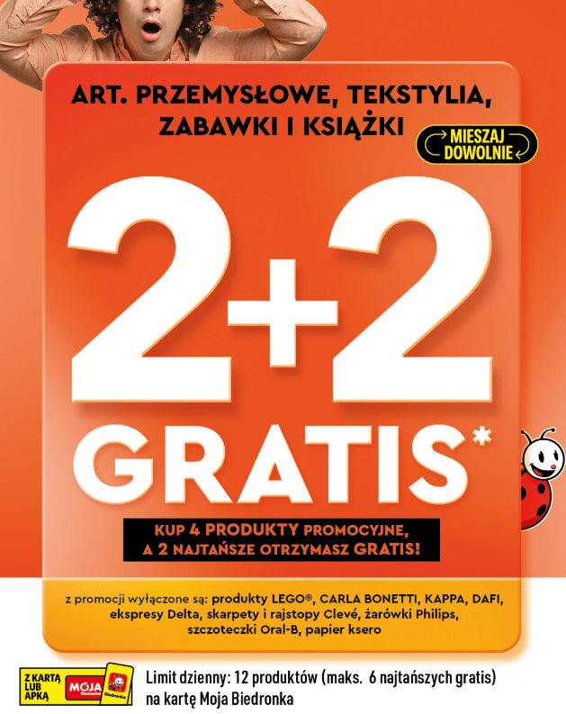 Promocja 2+2 gratis w Biedronce na art. przemysłowe, tekstylia, zabawki i książki