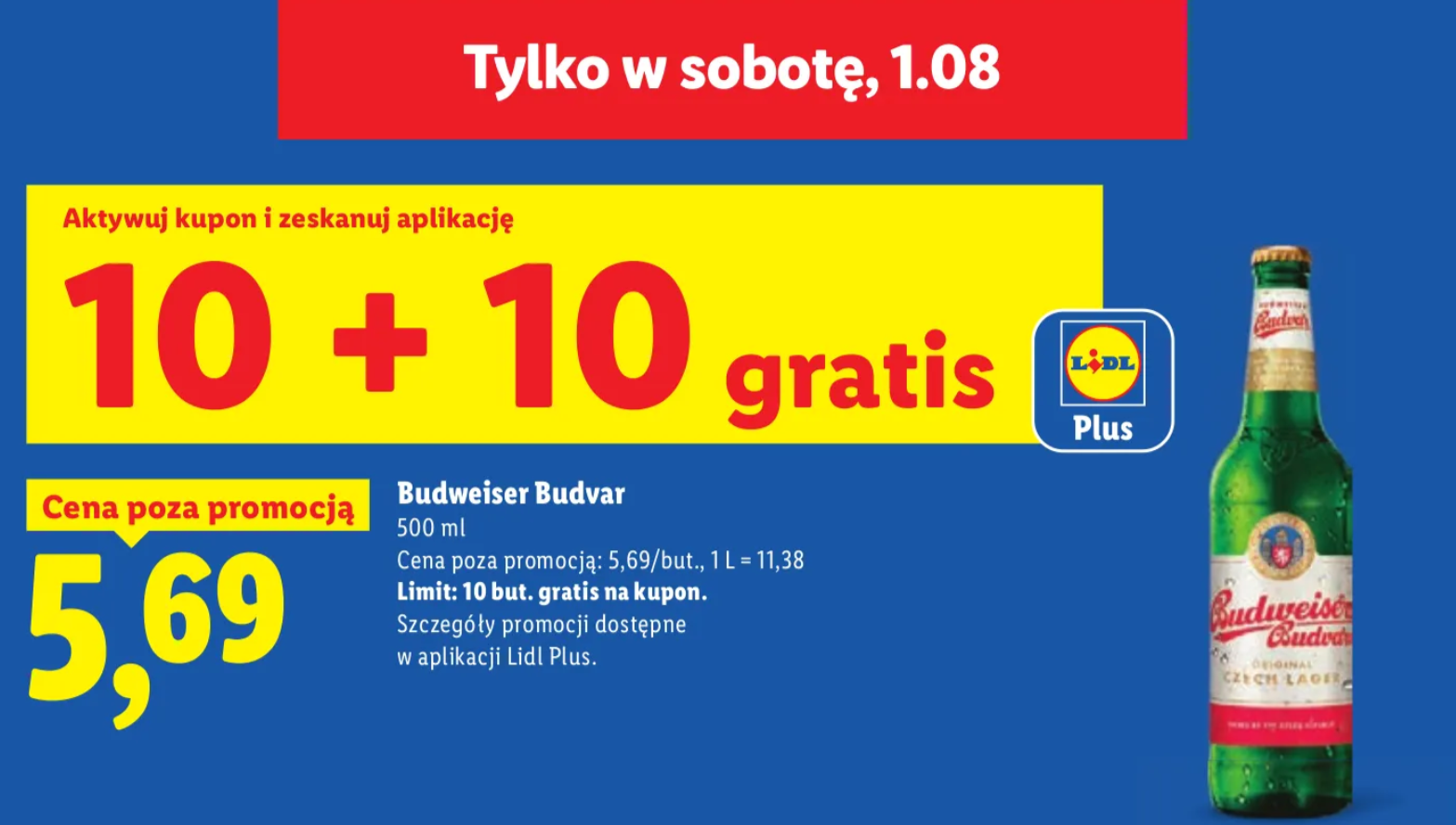 20 piw Budweiser Budvar - promocja 10+10 gratis w Lidlu