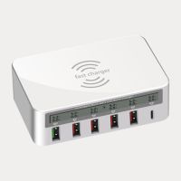 Ładowarka sieciowa z ładowaniem bezprzewodowym 5 portami USB QC3.0 i 1 portem USB-C