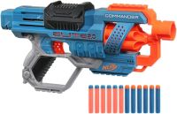 Wyrzutnia Nerf Elite 2.0 Commander RD-6, 12 oryginalnych strzałek Nerf, 6-strzałkowy magazynek obrotowy, szyny na akcesoria, miejsca mocowania lufy i kolby.