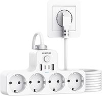 Listwa zasilająca z 4 gniazdami wtykowymi z 4 wtyczkami USB, podwójna wtyczka do gniazdka USB, adapter do gniazdka, montaż na ścianie, przedłużacz 2 m