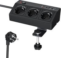 Listwa Zasilająca na Biurko z 3 Gniazdami, Przeciwprzepięciowa, z Niezależnymi Wyłącznikami, PD20W, Aluminiowa Podstawa, Kabel 2M