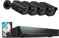 Reolink System kamer monitoringu 4K PoE, 4 szt. Wykrywanie osób/pojazdów 8MP zewnętrzne kamery CCTV IP PoE NVR 8-kanałów z HDD 2 TB do nagrywania 24/7, Noktowizja, Audio, RLK8-800B4-A Czarny