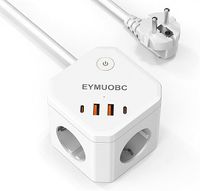 Listwa zasilająca 8 w 1 z 4 gniazdami USB, szybkim ładowaniem USB C 20 W, zabezpieczeniem przeciwprzepięciowym, mocą 3680 W i kablem przedłużającym 1,8 M