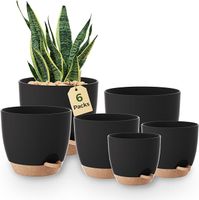 Bamworld Zestaw 6 doniczek, samonawadniające, czarne, 20,3 cm/17,8 cm/16,5 cm/15,2 cm/14 cm/12,7 cm, doniczka na rośliny z podstawką, doniczki do sadzenia, rośliny pokojowe, dekoracja na parapet
