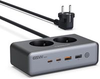 TESSAN Ładowarka USB C, 6-w-1 Stacja Ładująca USB z 2 gniazdami AC, GaN PD 65W Szybka ładowarka z przełącznikiem, kablem przedłużającym 1,5 m do telefonów komórkowych, tabletów i laptopów
