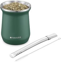 Navaris zestaw Yerba Mate ze stali nierdzewnej – 300 ml, filiżanka do herbaty mate – kubek do maty, ze słomką i szczotką do czyszczenia