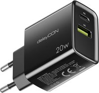deleyCON Ładowarka USB-A i C (2 Porty - Ładowarka do Szybkiego Ładowania)