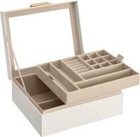 SONGMICS szkatułka na biżuterię ze szklaną pokrywką, 2 poziomy