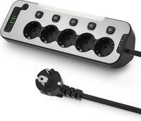 Listwa Zasilająca z Wyłącznikami,Wielokrotne Gniazdo USB,Biurowa Listwa Przeciwprzepięciowa,Metal Listwa Zasilająca do Kuchni z Lampką Nocną,Narożne Wtyczka zasilająca 5 Gniazdami Kabel 2M,Czarna