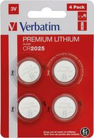 Verbatim Litowe baterie guzikowe premium CR2025, zestaw 4 sztuk, 3 V, 160 mAh