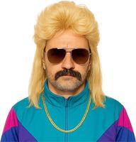 Vokuhila Assi peruka – retro dodatek dla mężczyzn, kostium lat 80. i 90., neonowy strój, karnawał i karnawał