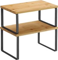 Songmics - 2 półki na przyprawy, kuchenny organizer z metalu i bambusa - 2 wersje kolorystyczne