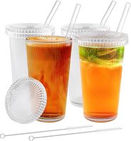 Shodiffy Szklanki do napojów z pokrywką i słomką - 4 sztuki 375 ml + 2 szczotki do czyszczenia - błąd cenowy