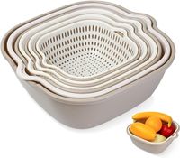 8 szt. wielofunkcyjny zestaw sitek kuchennych, 2 w 1, sitko kuchenne, sitko do odcedzania, sitko do makaronu, tworzywo sztuczne, podwójna warstwa kosza odpływowego do ryżu, miska do mycia z sitkiem