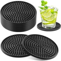8 sztuk silikonowych podstawek, 10 cm, zestaw podstawek pod szklanki, okrągłe, ze strukturą z wypustkami, antypoślizgowe, pod napoje, szklanki, bar (czarne)