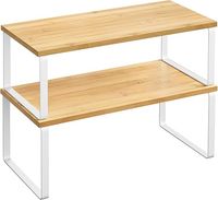 SONGMICS KCS200W01 Stojak na przyprawy, zestaw 2 organizerów do półek kuchennych, rozkładany, metal i drewno inżynieryjne biały (Cloud White) i naturalny beżowy