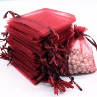 Leeyunbee 100 x 9 cm torebki z organzy w kolorze czerwonego wina